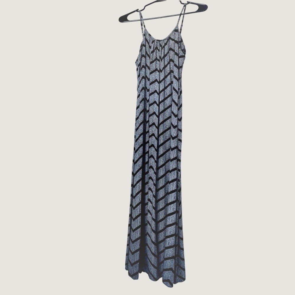 Merona Womens Black White Chevron Maxi Dress Adjustable Spaghetti Strap XS